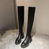Women's Over The Knee Thigh Low Chunky Heel Boots Round-Toe Side Zip Knit Sock Long Boots Platform Chunky Heel Booties view 4