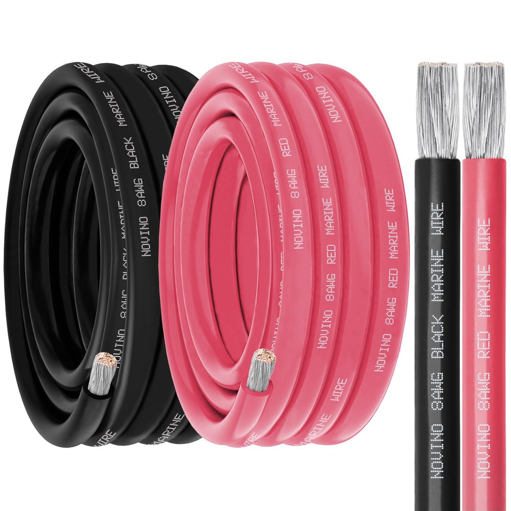 8 Gauge Marine Wire 8 AWG Marine Grade Wire Include 8 Gauge 50FT Red & 50FT Black,8 AWG Tinned Copper Oxygen-Free Boat Electrical Cable for Automotive/RV/Camper/Trailer Outdoor Use