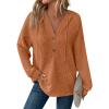 Cool V Neck Sweaters for Women Oversized Hoodies for Women Loose V Neck Waffle Knit Hooded Pullover Sweatshirt Casual Long Sleeve Button Up Fall Sweater Plus Size Knit T Shirts for Women Ginger view 1
