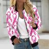 Breast Cancer Awareness Jackets for Women Long Sleeve Zip Up Casual Coats Fall Fashion Outfits Winter Clothes 2025 view 2
