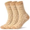Litfun Fuzzy Socks for Women Cozy Fluffy Winter Warm Sleep Socks Super Comfy and Soft, 3 Pairs, Khaki, M view 1