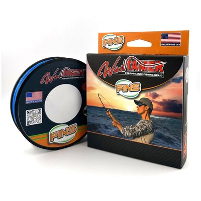 FINS Windtamer Braided Fishing Line - Versatile, Compact Braid for All Fisheries, Reduces Wind Knots and Rod Tip Wraps - High Performance 4-End Braid - Blue - 65 Lb - 500 Yds