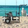 Purptarol Beach Fishing Cart, Fish and Marine Cart with 2 Big Wheels Rubber Balloon Tires for Sand, Outdoor Fishing Rolling Wheel Wagon with 7 Rod Holders, 200 LBS Load Capacity, for Fishing Picnic view 2