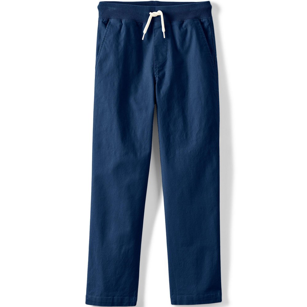 Lands' End Boys Stretch Soft Rib Waist Iron Knee Pull On Pants Deep Sea Navy Kids X-Large