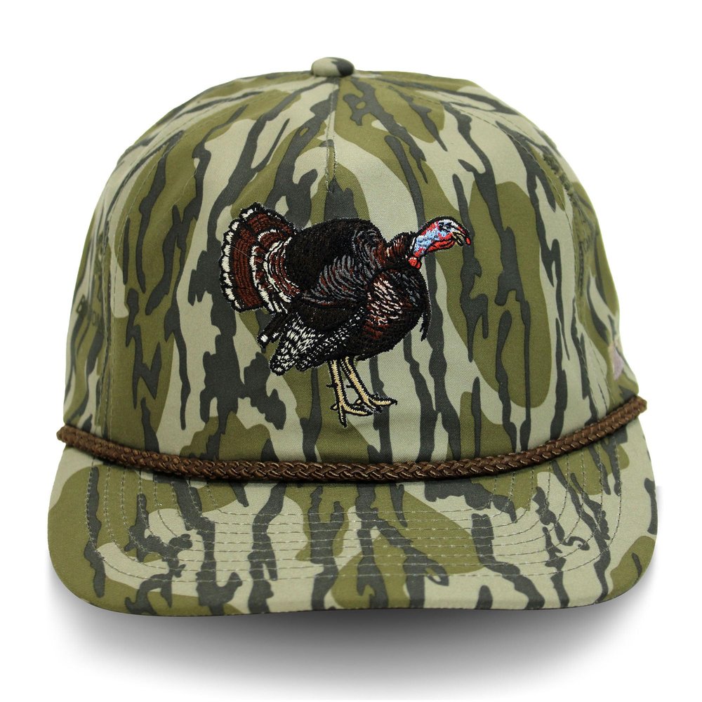 Paramount Outdoors Turkey Gobble Performance Trucker Hat on Original Bottomland Camo Fabric Turkey Hunting Hat (Bottomland)