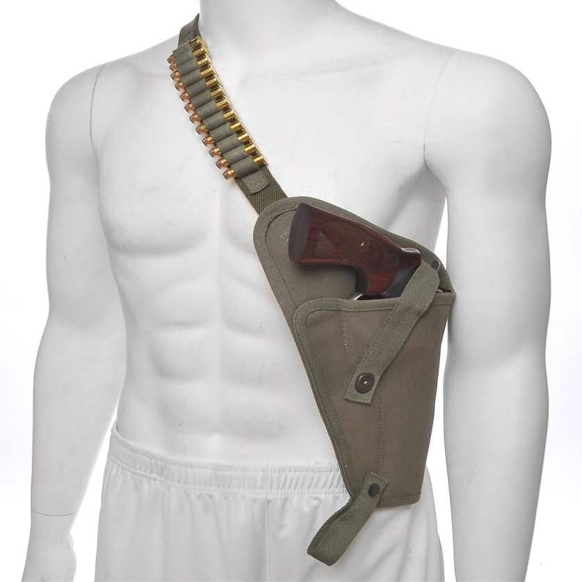 World War Supply M3 Canvas Shoulder Holster with Shell Loops OD Fits Smith & Wesson 629 N Frame 44 Magnum and Taurus Model 44 up to 6.5" Barrel