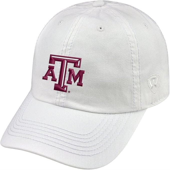 Collegiate Hats - Fitted Caps Adjustable Hats and Snapbacks Available (Adjustable Hat, Texas A&M White)