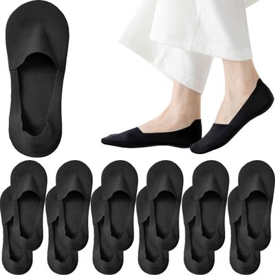 ALEXZV 6 Pairs No Show Socks Women Cotton Non Slip Low Cut Socks flat liner socks Black White (6P Black)