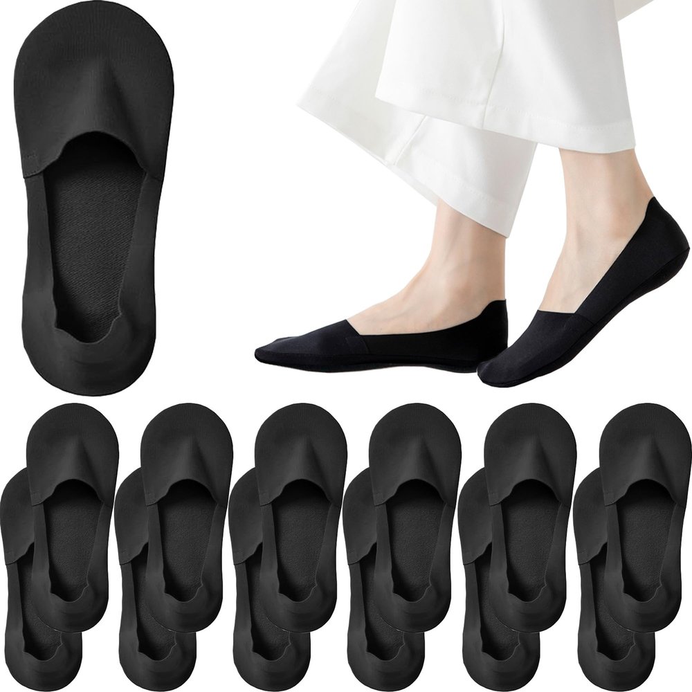 ALEXZV 6 Pairs No Show Socks Women Cotton Non Slip Low Cut Socks flat liner socks Black White (6P Black)