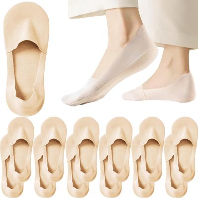 ALEXZV 6 Pairs No Show Socks Women Cotton Non Slip Low Cut Socks flat liner socks Black White (6P Nude)