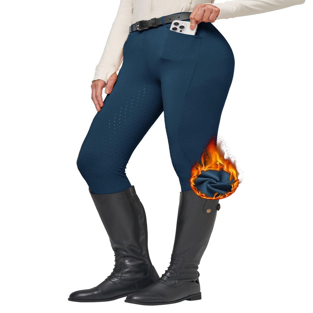 Willit Women's Fleece Riding Breeches Winter Horse Riding Pants Tights Equestrian Thermal Schooling Tights Peacock Blue S