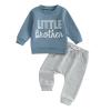 BULINGNA Newborn Infant Baby Little Brother Clothes Letter Print Long Sleeve Sweatshirt Jogger Pants Brother Matching Outfits (Blue, 0-3 Months) view 1