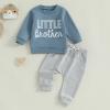 BULINGNA Newborn Infant Baby Little Brother Clothes Letter Print Long Sleeve Sweatshirt Jogger Pants Brother Matching Outfits (Blue, 0-3 Months) view 2