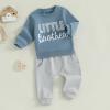 BULINGNA Newborn Infant Baby Little Brother Clothes Letter Print Long Sleeve Sweatshirt Jogger Pants Brother Matching Outfits (Blue, 0-3 Months) view 3