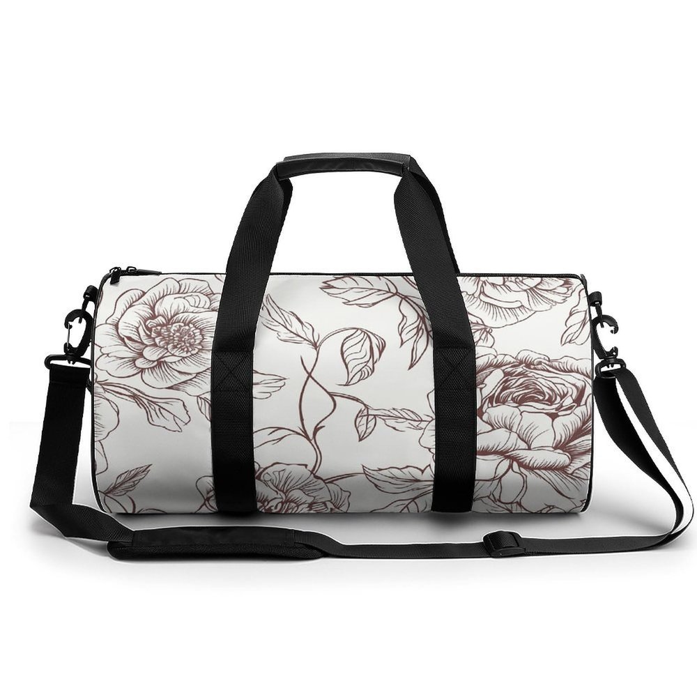 Gym Bags for Men Women Line Floral Rose Flowers Duffle Bag Travel Overnight Bag with Shoe Compartment Tote Bags