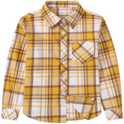 Betusline Girls' Plaid Flannel Shirt, Kids Long Sleeve Button Button Shirts Tops,F Yellow & Brown #18-9 Years= Tag 150