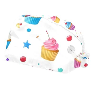 2 Pieces Scrub Caps Women Scrub Cap Men Nurse Scrub Cap for Beauty Salon Candy Cupcakes Multicoloured
