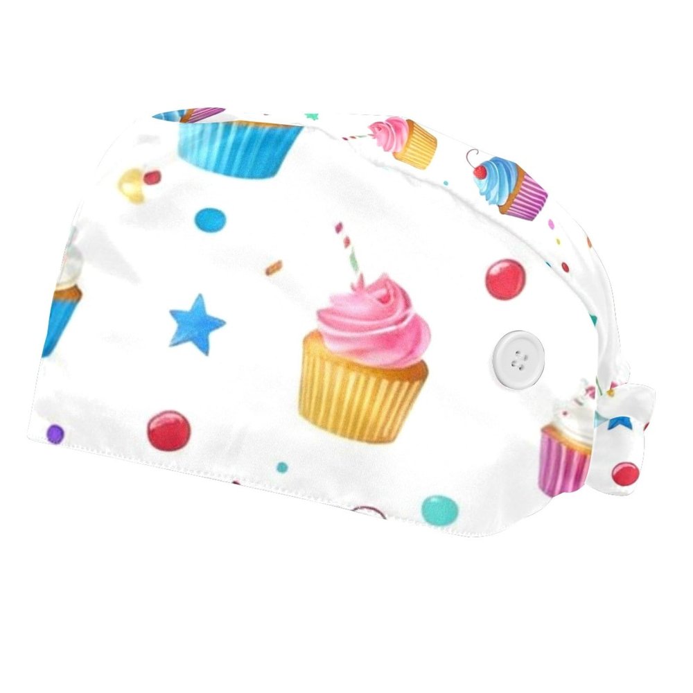 2 Pieces Scrub Caps Women Scrub Cap Men Nurse Scrub Cap for Beauty Salon Candy Cupcakes Multicoloured