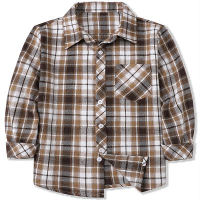 Boys & Toddler Plaid Button Down Shirt Long Sleeve Flannel Shirt Tops, Flannel# Dark Brown White, 18-24 Month = Tag 90