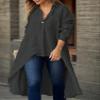 Womens V Neck Cotton Linen Shirt Tops Button Solid Long Sleeve Shirts Blouses Casual Loose Flowy Long Shirts Black view 2