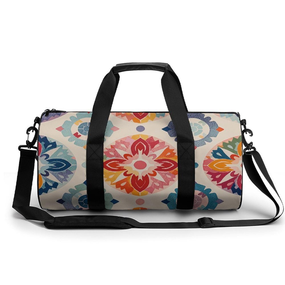 Gym Bags for Men Women Color Medallion Pattern Duffle Bag Travel Overnight Bag with Shoe Compartment Tote Bags