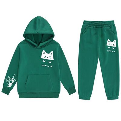 Girls Fashion Sweatsuits Cute Cat Print Tracksuit Set Boys 2 Pieces Pullover Hoodies and Sweatpants Birthday Outfit