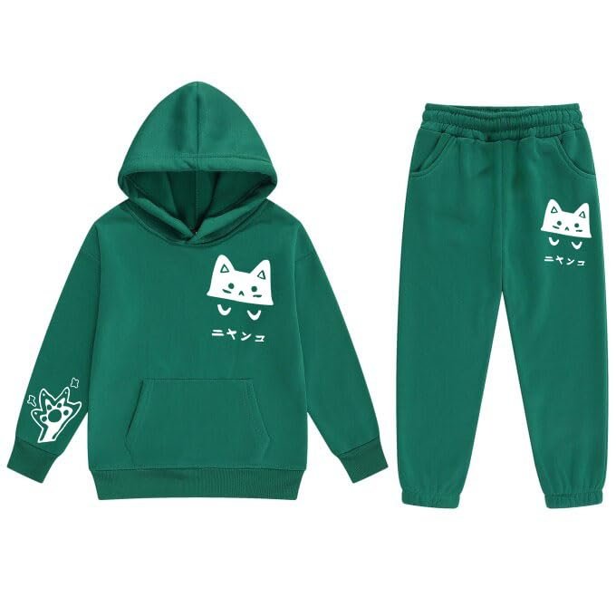 Girls Fashion Sweatsuits Cute Cat Print Tracksuit Set Boys 2 Pieces Pullover Hoodies and Sweatpants Birthday Outfit