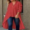 Womens V Neck Cotton Linen Shirt Tops Button Solid Long Sleeve Shirts Blouses Casual Loose Flowy Long Shirts Red view 2