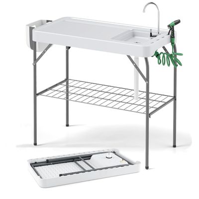 Byroce Folding Fish Cleaning Table, Fish Fillet Cutting Table with Sink, 360 Rotary Faucet & Spray Nozzle, 2-in-1 Outdoor Camping Sink Table, Portable Fish Clean Station for Fishing, BBQ, Picnic