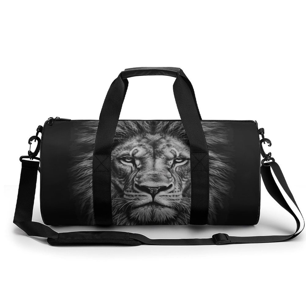 Gym Bags for Men Women Black And White Lion Head Duffle Bag Travel Overnight Bag with Shoe Compartment Tote Bags