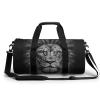 Gym Bags for Men Women Black And White Lion Head Duffle Bag Travel Overnight Bag with Shoe Compartment Tote Bags view 1
