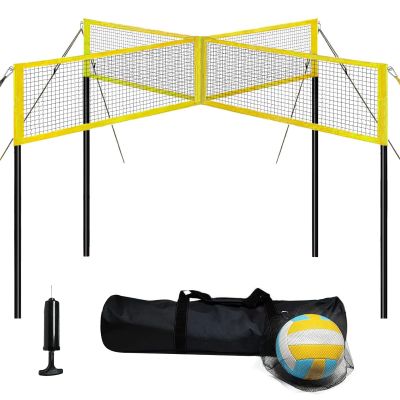 VICHTOP 4 Square Volleyball Game Set - 4 Way Cross Net for Backyard & Beach, Portable Outdoor Volleyball/Badminton Combo Net, 4 Person Four Square Volleyball Net with Carrying Bag