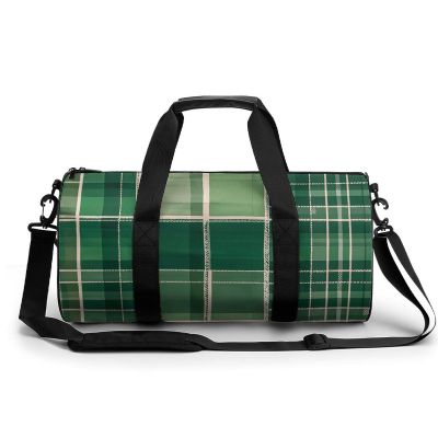 Gym Bags for Men Women Green Buffalo Plaid Duffle Bag Travel Overnight Bag with Shoe Compartment Tote Bags