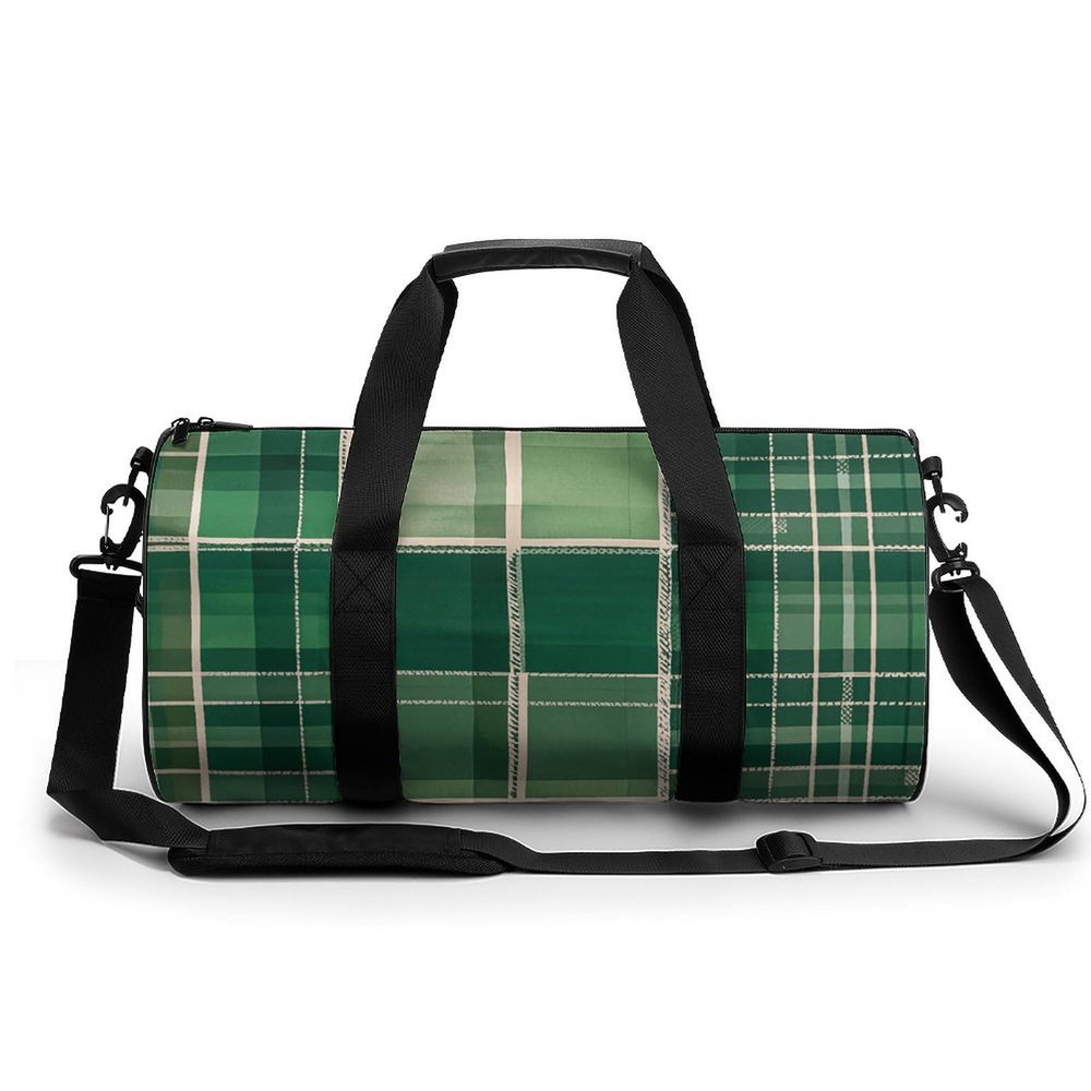 Gym Bags for Men Women Green Buffalo Plaid Duffle Bag Travel Overnight Bag with Shoe Compartment Tote Bags