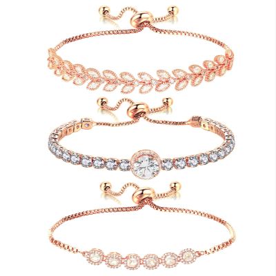 Wovanoo Tennis Bracelet for Women Cubic Zirconia Bracelets Adjustable Slider Bracelets Rose Gold