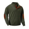 Cambkatl Mens Button Up Corduroy Sweatshirt Long Sleeve Casual Stand Collar Lightweight Pullover Tops with Elbow Patches