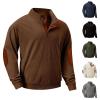 Cambkatl Mens Button Up Corduroy Sweatshirt Long Sleeve Casual Stand Collar Lightweight Pullover Tops with Elbow Patches view 2