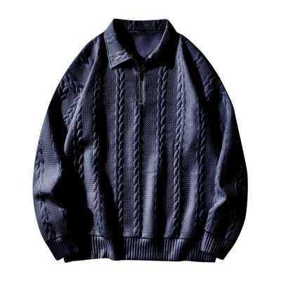 Cambkatl Men's Quarter Zip Jacquard Sweatshirt, Loose Solid Color Long Sleeve Lapel Fall Winter Pullover Shirts