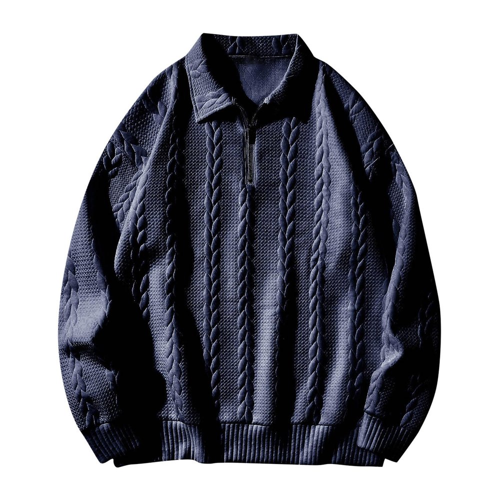 Cambkatl Men's Quarter Zip Jacquard Sweatshirt, Loose Solid Color Long Sleeve Lapel Fall Winter Pullover Shirts