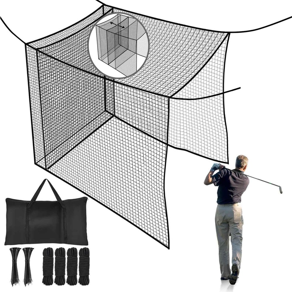 LalaKoo Golf Batting Cage Netting with Extra Striking Net 10 X 10 X 10ft Golf Cage Netting Practice Netting for Indoor Outdoor Backyard Practicing (Frame NOT Included)