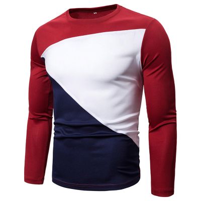 Cambkatl Men's Colorblock Workout Shirts Slim Fit Casual Long Sleeve Pullover Lightweight Crewneck Outdoor Sports T-Shirt