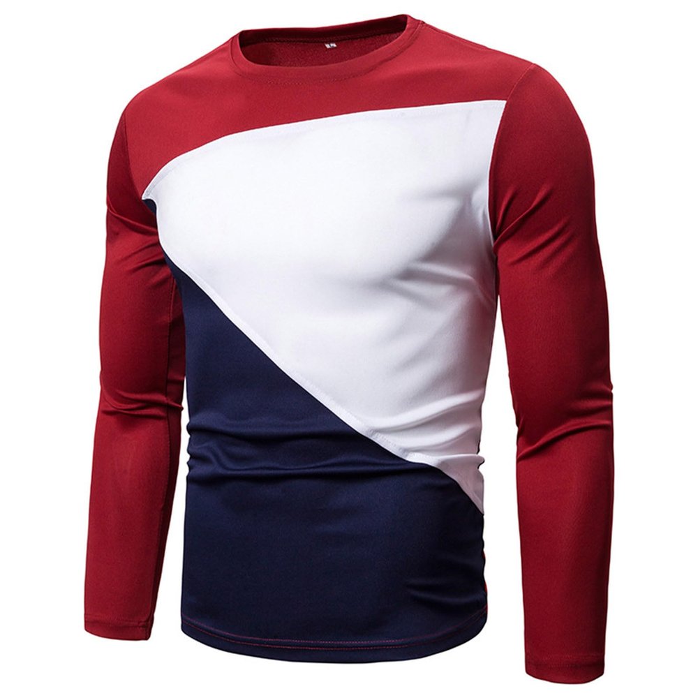 Cambkatl Men's Colorblock Workout Shirts Slim Fit Casual Long Sleeve Pullover Lightweight Crewneck Outdoor Sports T-Shirt