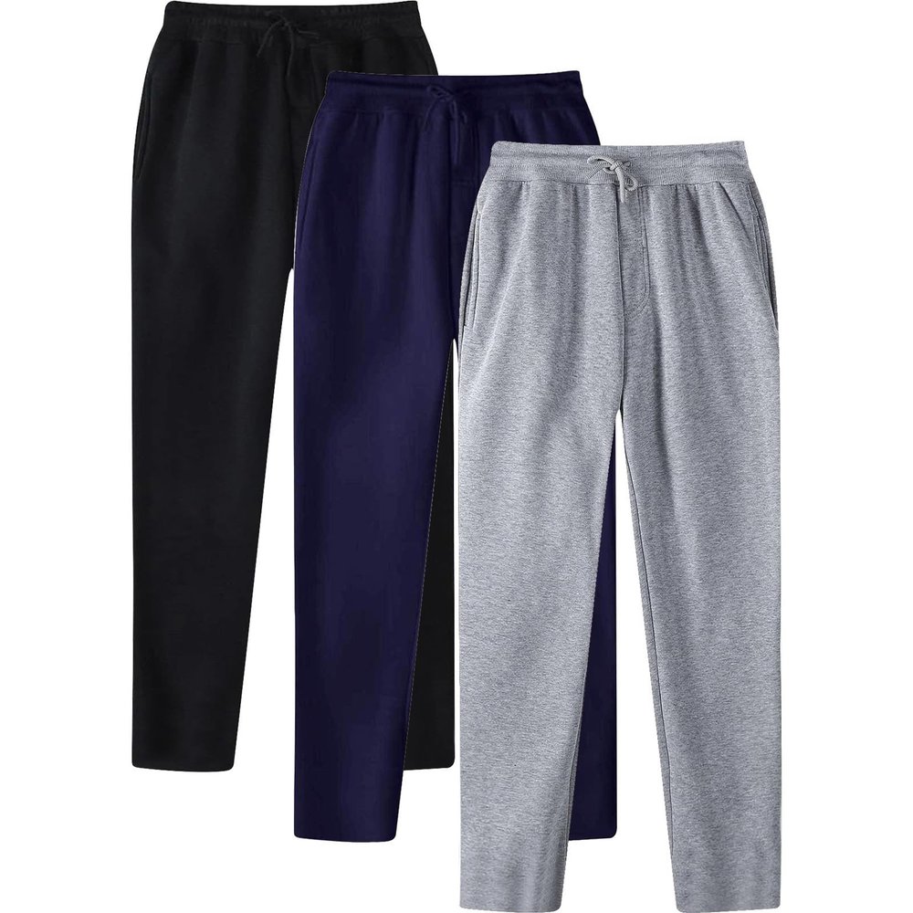 Cambkatl 3 Pack Men's Drawstring Joggers Sweatpants, Basic Solid Color Casual Elastic Waist Lounge Sweat Pants with Pockets