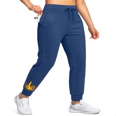Soothfeel Women's Fleece Lined Joggers Water Resistant High Waisted Sweatpants Winter Warm Thermal Running Hiking Pant Pocket Dark Blue S