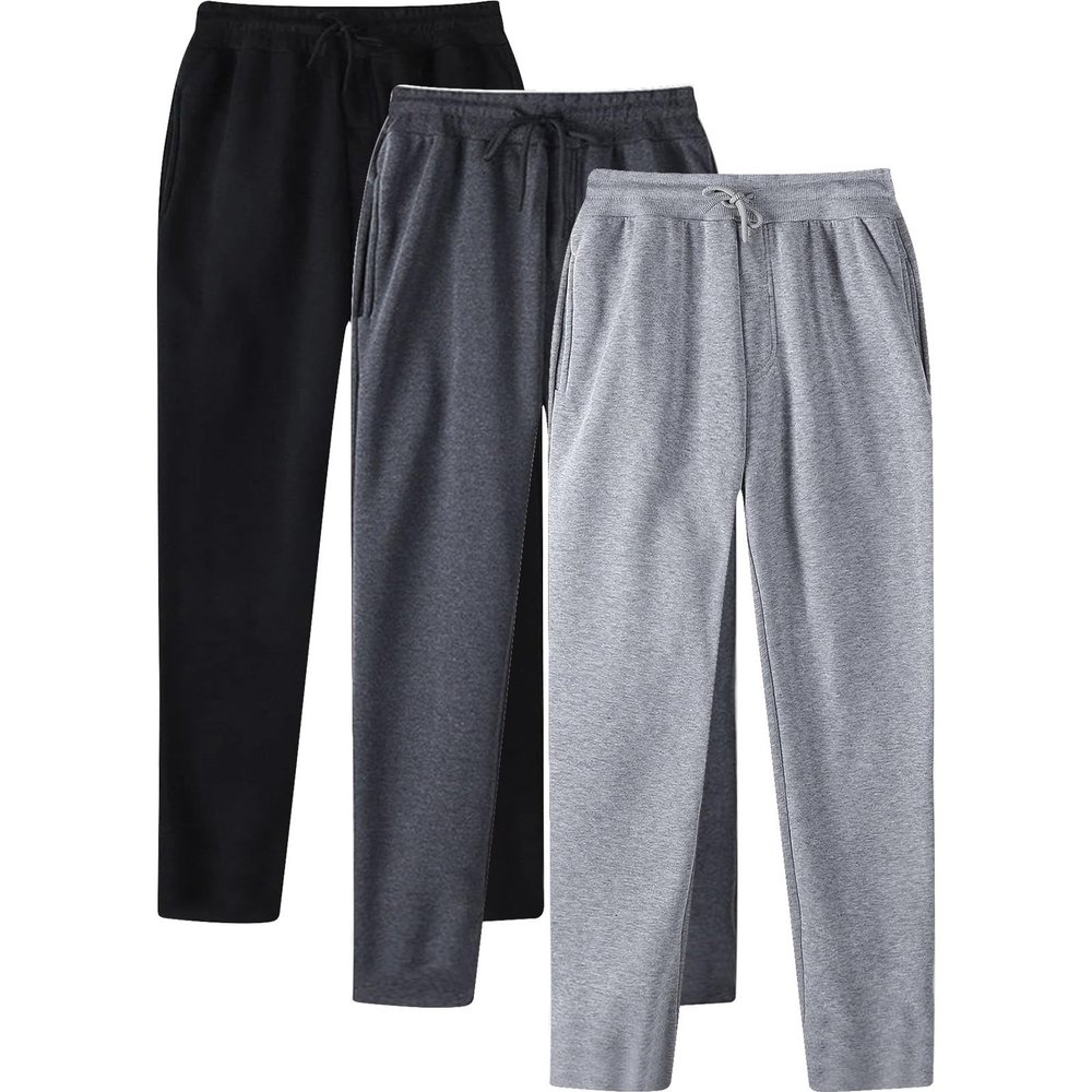 Cambkatl 3 Pack Men's Drawstring Joggers Sweatpants, Basic Solid Color Casual Elastic Waist Lounge Sweat Pants with Pockets