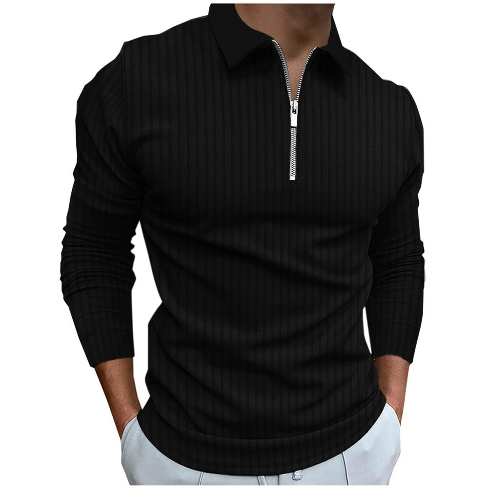 Cambkatl Men's Quarter Zip Ribbed Sweatshirt, Long Sleeve Casual Lightweight Collared Pullover Golf Shirt with Pocket