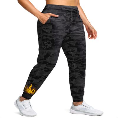 Soothfeel Women's Fleece Lined Joggers Water Resistant High Waisted Sweatpants Winter Warm Thermal Running Hiking Pant Pocket Grey camo S