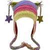 Cat Ear Beanie Hat Star Hat Cute Winter Hats for Women Crochet Fox Ear Striped Wool Knitted Hat (Tricolor Braided cat Ears) view 1