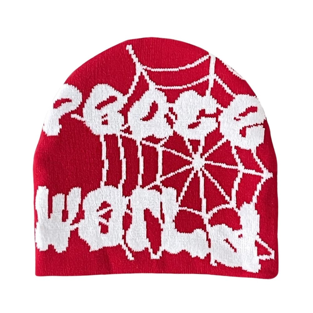 2THESTARS Y2K Beanie Hat for Men & Women Trendy Soft Stretchable Winter Cap, Spider Design Cold Knit Weather Accessory - Red