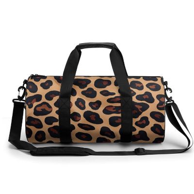 Gym Bags for Men Women Brown Leopard Print Duffle Bag Travel Overnight Bag with Shoe Compartment Tote Bags